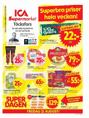 ICA Supermarket Töcksfors kundeavis uke 34 – side 1